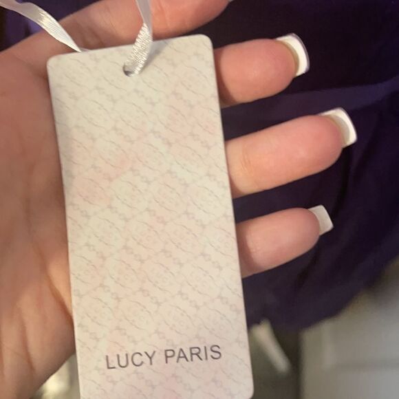 Lucy Paris Satin  Flower Dress Purple Size Large NWT - Picture 6 of 10